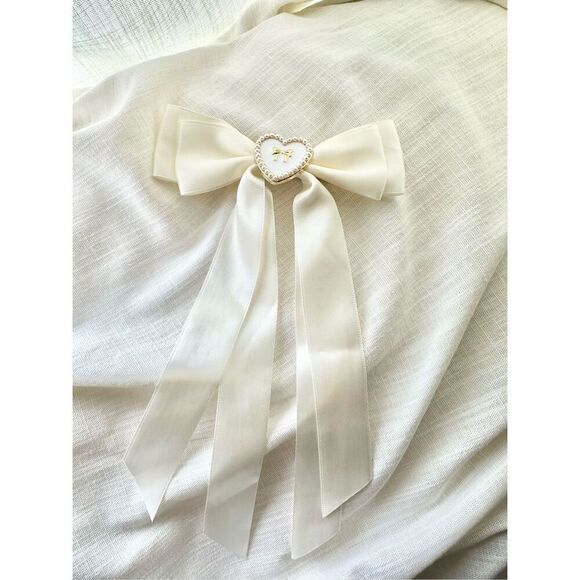 No Brand Accessories - White bow hair clip with heart charm